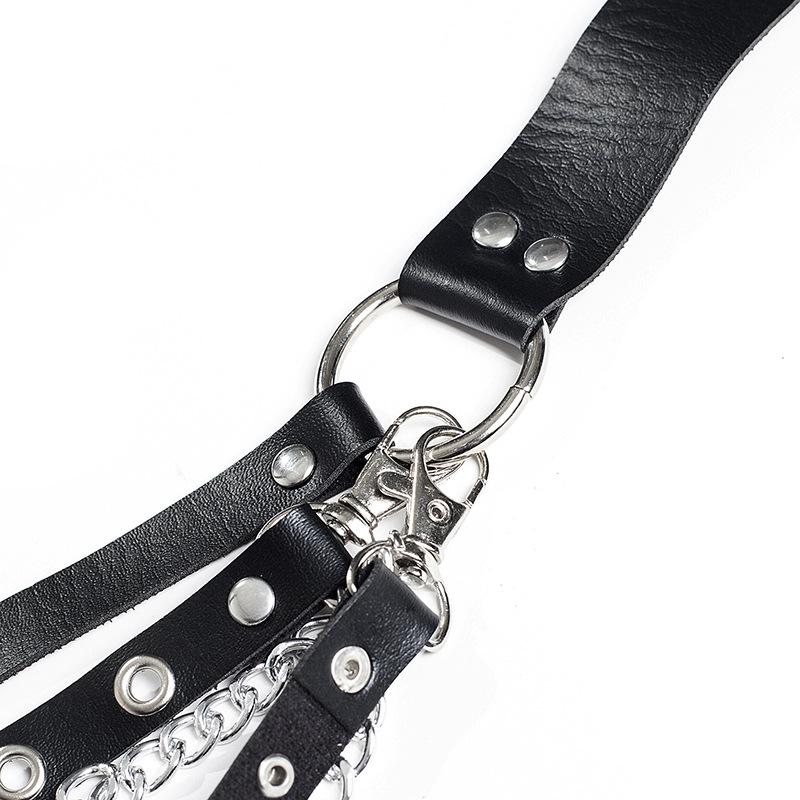 Gothic Leather Belt with Chain Strap and Metal Ring / Women Accessories in Alternative Fashion - HARD'N'HEAVY