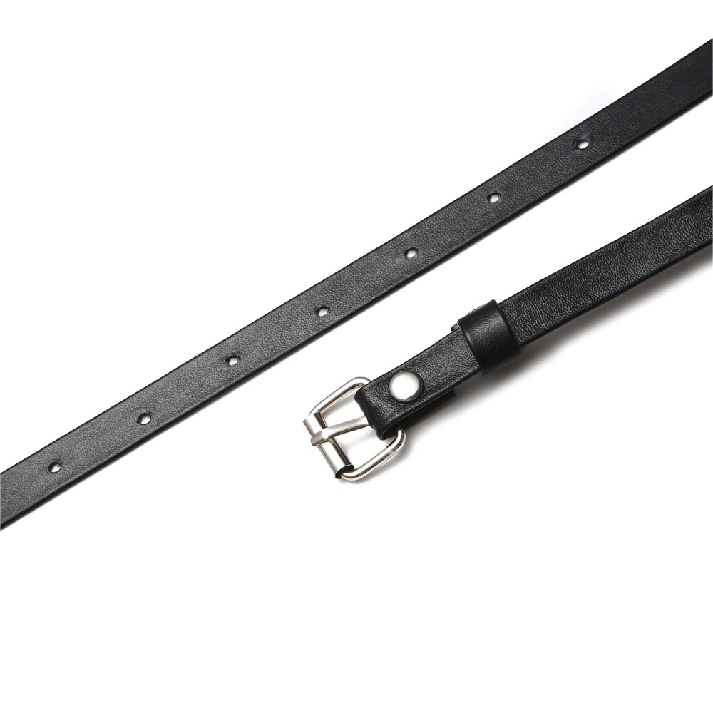 Gothic leather belt with silver buckle, perfect for adding edgy style and versatility to your outfits.