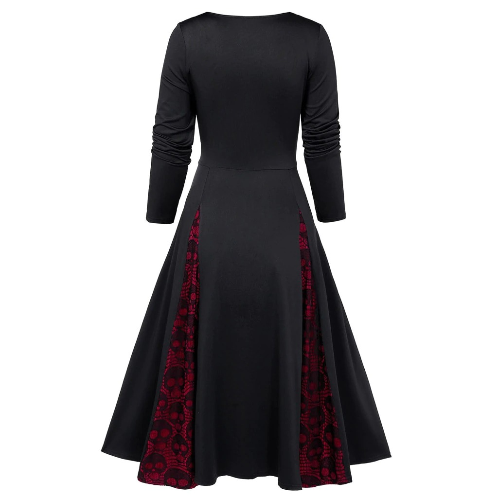 Gothic Long Dress with Buttons / Women's Long Sleeve Dress with Bowknot - HARD'N'HEAVY