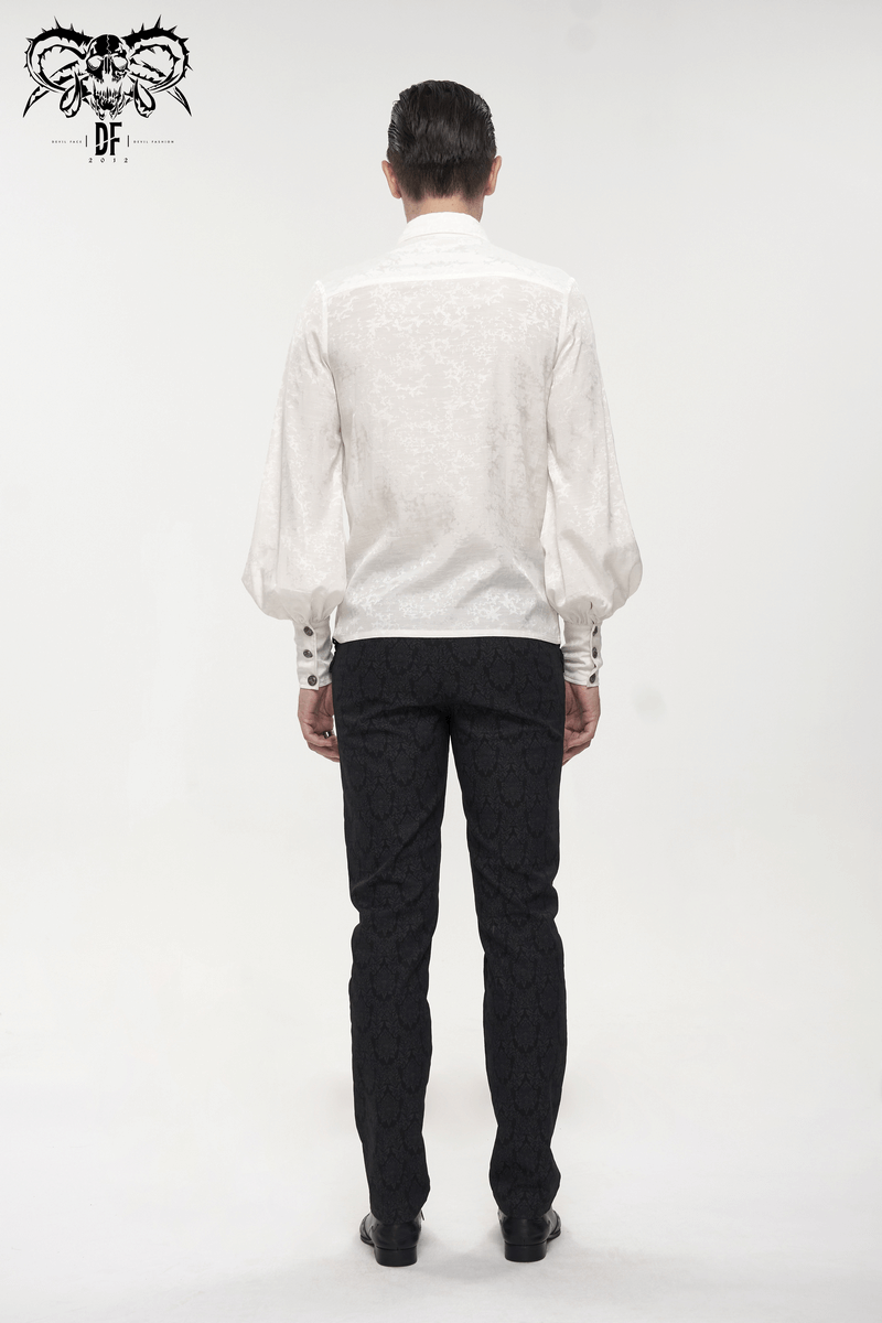Gothic Long Lantern Sleeves Shirt / Male Jacquard White Shirt with Lace Ruffles - HARD'N'HEAVY
