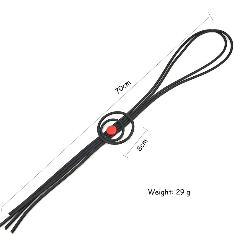 Gothic long tassel necklace made of rubber, featuring a unique handmade design and a stylish black and red circle accent.