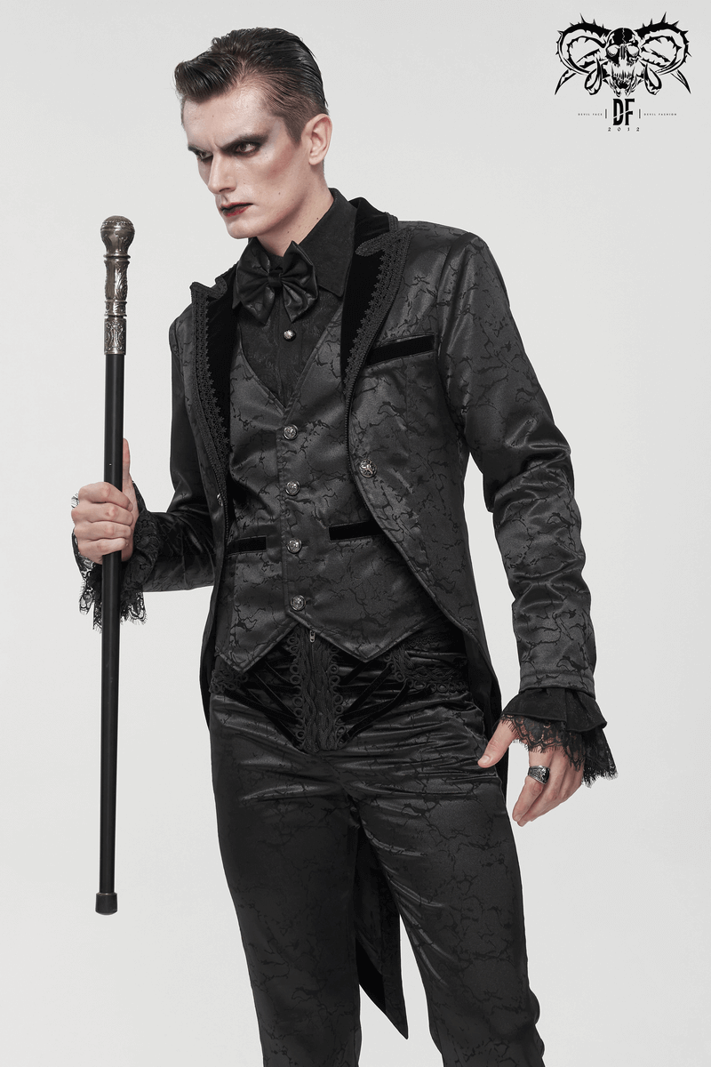 Gothic Male Slim Two-Piece Coat / Vintage Bright Patterned Tailcoat Decorated With Buttons And Lace