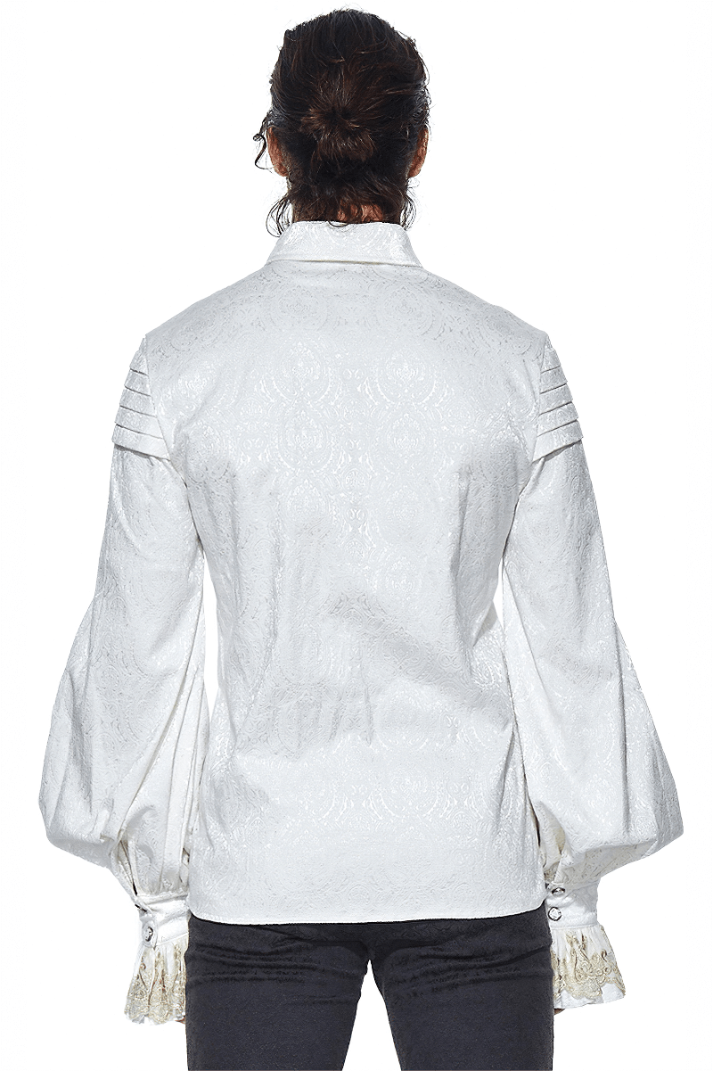 Gothic Men White Shirt With Tie & Lace Frill On Cuffs / Vintage Pattern Shirts With Metal Buttons Gothic Men White Shirt With Tie & Lace Frill On Cuffs / Vintage Pattern Shirts With Metal Buttons