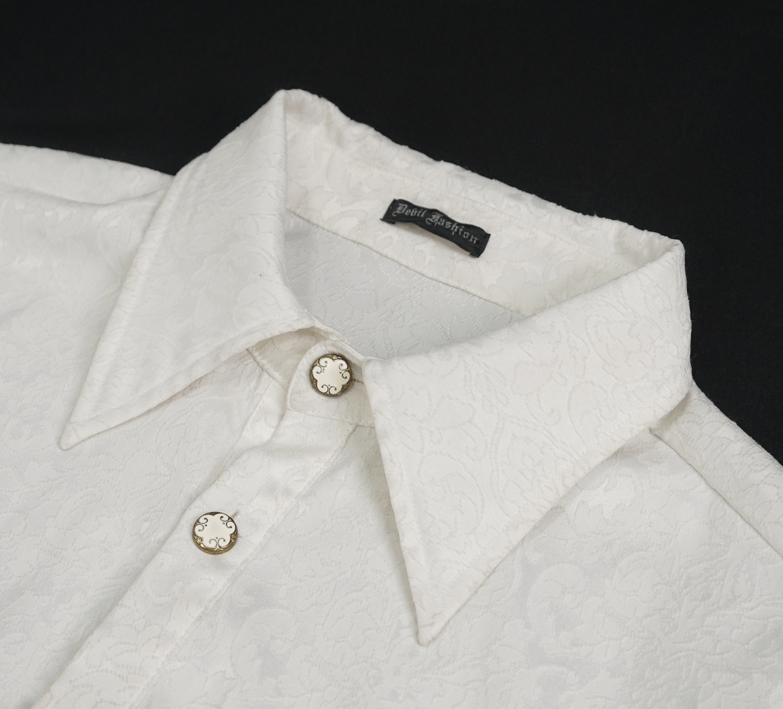 Gothic Men White Shirt With Tie & Lace Frill On Cuffs / Vintage Pattern Shirts With Metal Buttons Gothic Men White Shirt With Tie & Lace Frill On Cuffs / Vintage Pattern Shirts With Metal Buttons