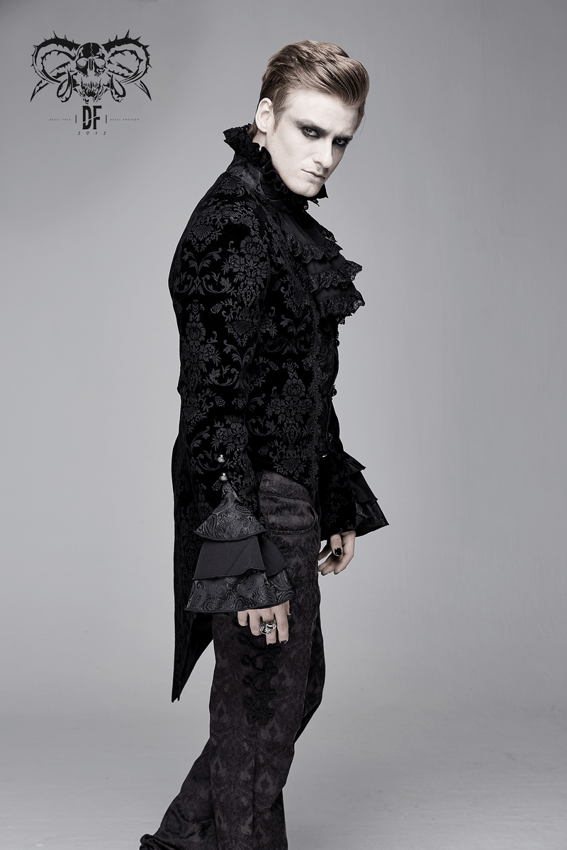 Gothic Men's Black Jacquard Coat / Vintage Victorian Tailcoat / Alternative Male Fashion - HARD'N'HEAVY