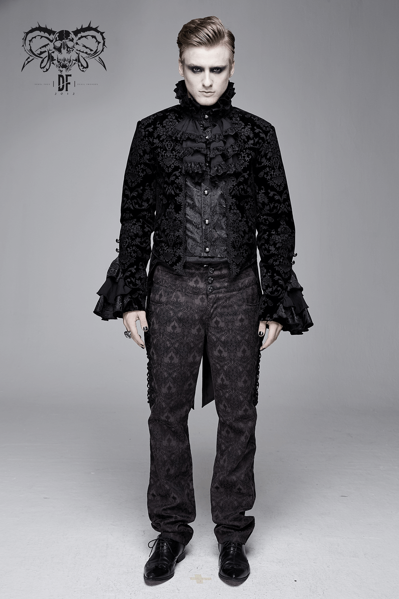 Gothic Men's Black Jacquard Coat / Vintage Victorian Tailcoat / Alternative Male Fashion - HARD'N'HEAVY