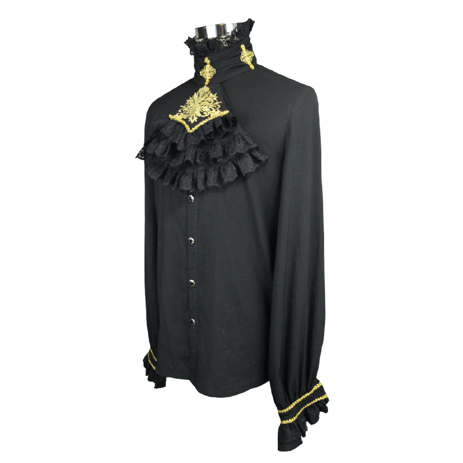 Gothic Men's Shirt with Chiffon Tie / Elegant Black Long Sleeve Shirt with Stand-Collar - HARD'N'HEAVY