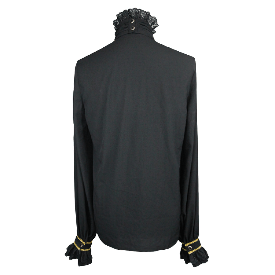 Gothic Men's Shirt with Chiffon Tie / Elegant Black Long Sleeve Shirt with Stand-Collar - HARD'N'HEAVY