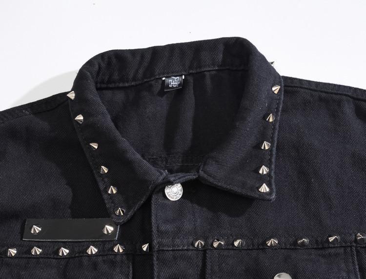Gothic Mens Rivet Vest / Vintage Black Jeans Sleeveless Jackets / Waistcoats alternative clothing - HARD'N'HEAVY