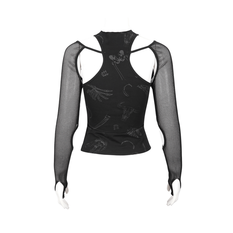 Gothic Mesh Sleeves Pentagram Top / Women's Cutout Shoulders Top / Alternative Fashion - HARD'N'HEAVY