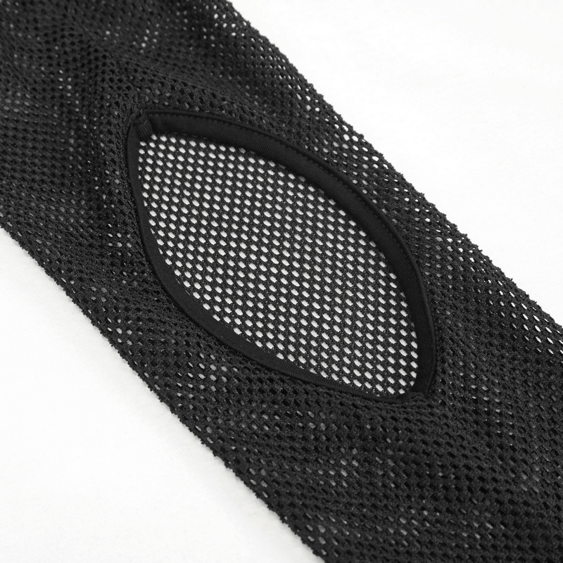 Close-up of black gothic mesh sleeve with cutout detail, perfect for alternative fashion enthusiasts.
