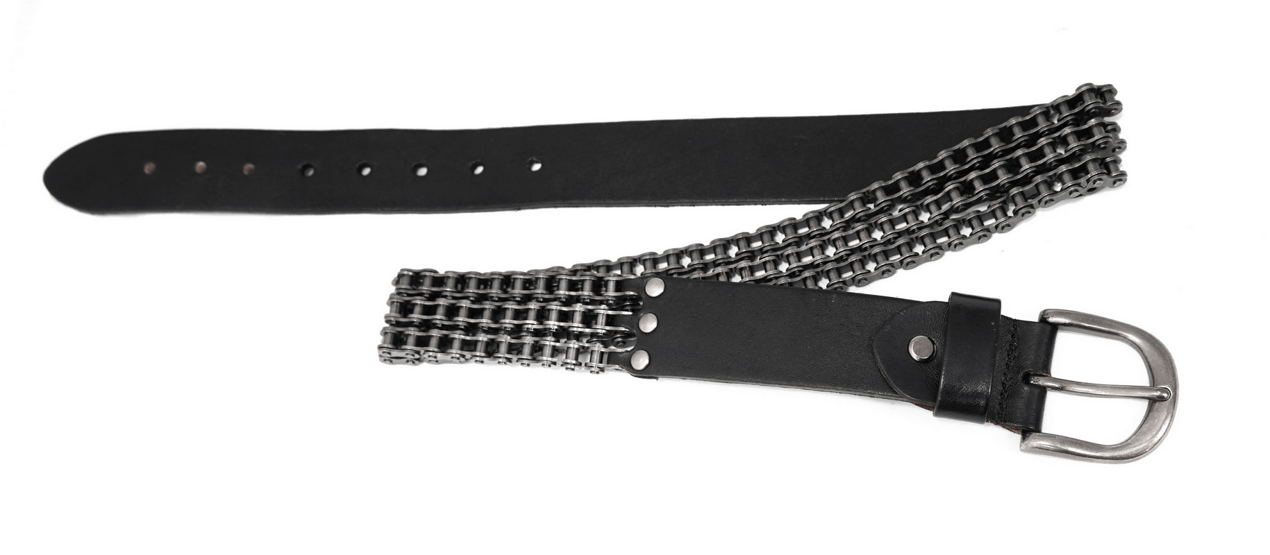 Gothic Motorcycle Chain Belt Made of Leather & Metal for Men / Black Heavy Belt for Jeans - HARD'N'HEAVY