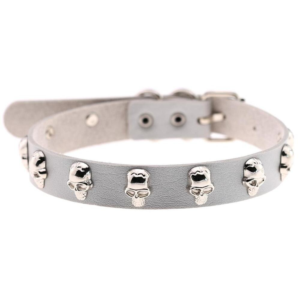 Gothic leather choker for women featuring zinc alloy skull studs, perfect for alternative fashion styles.
