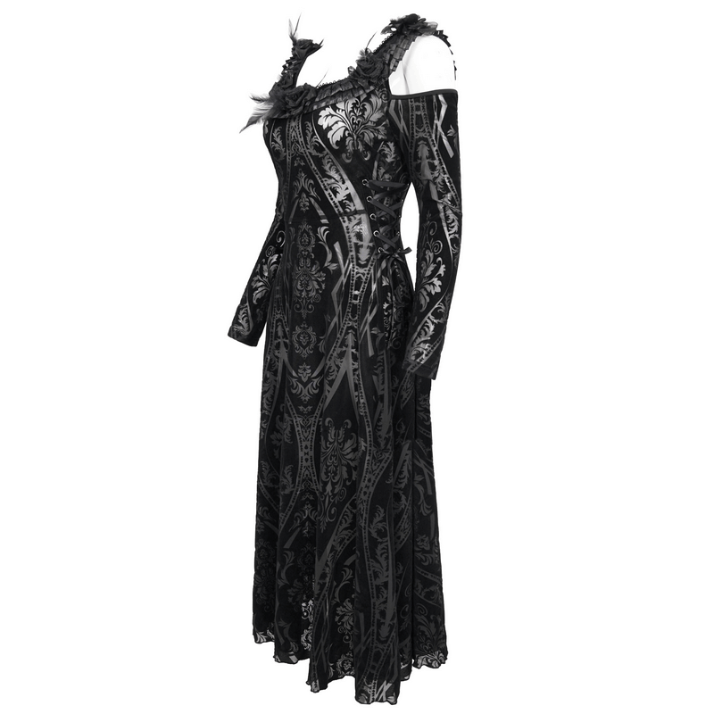 Gothic Off Shoulder Semi Transperent Dress / Women's Pattern Ruffled Dress - HARD'N'HEAVY