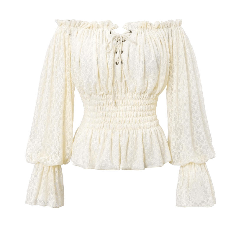 Gothic off-shoulder lace top with strappy details and vintage style, perfect for elegant gothic outfits.