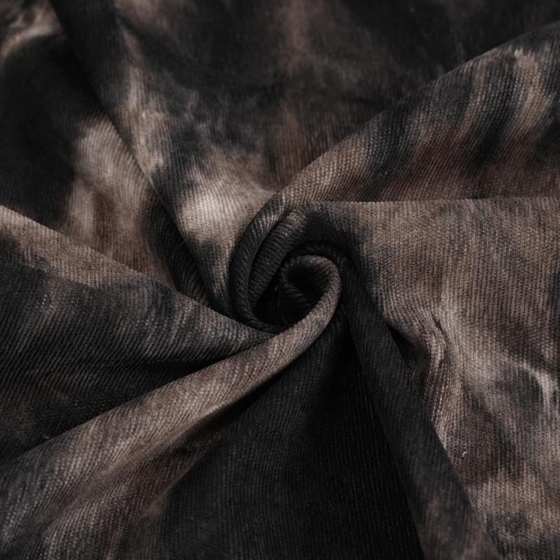 Close-up of gothic fabric featuring a swirl of dark, muted colors for creating stylish men's half skirts.