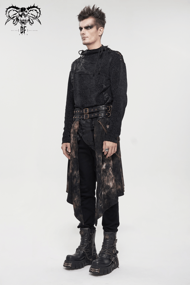 Gothic men's fashion featuring an irregular half skirt, stylish chains, and rivets for a trendy look.