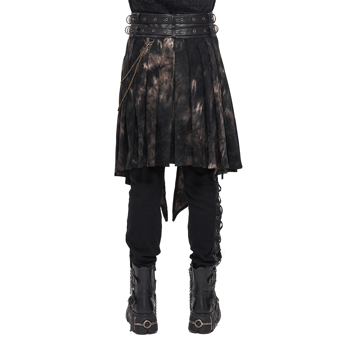 Gothic Open Front Irregular Half Skirt / Men's Half Skirt With Buckle Belts, Chain, Rings & Rivets - HARD'N'HEAVY