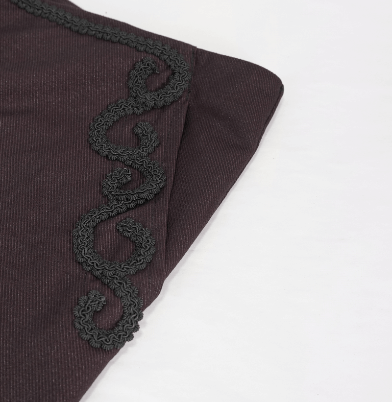 Detailed view of gothic wine pants with lace pattern along the side pocket, showcasing stylish lace accents.