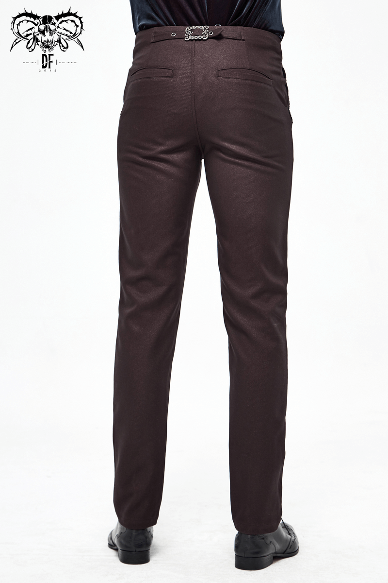 Back view of men's gothic wine pants, featuring buckle belt and side pockets, perfect for a stylish gothic look.