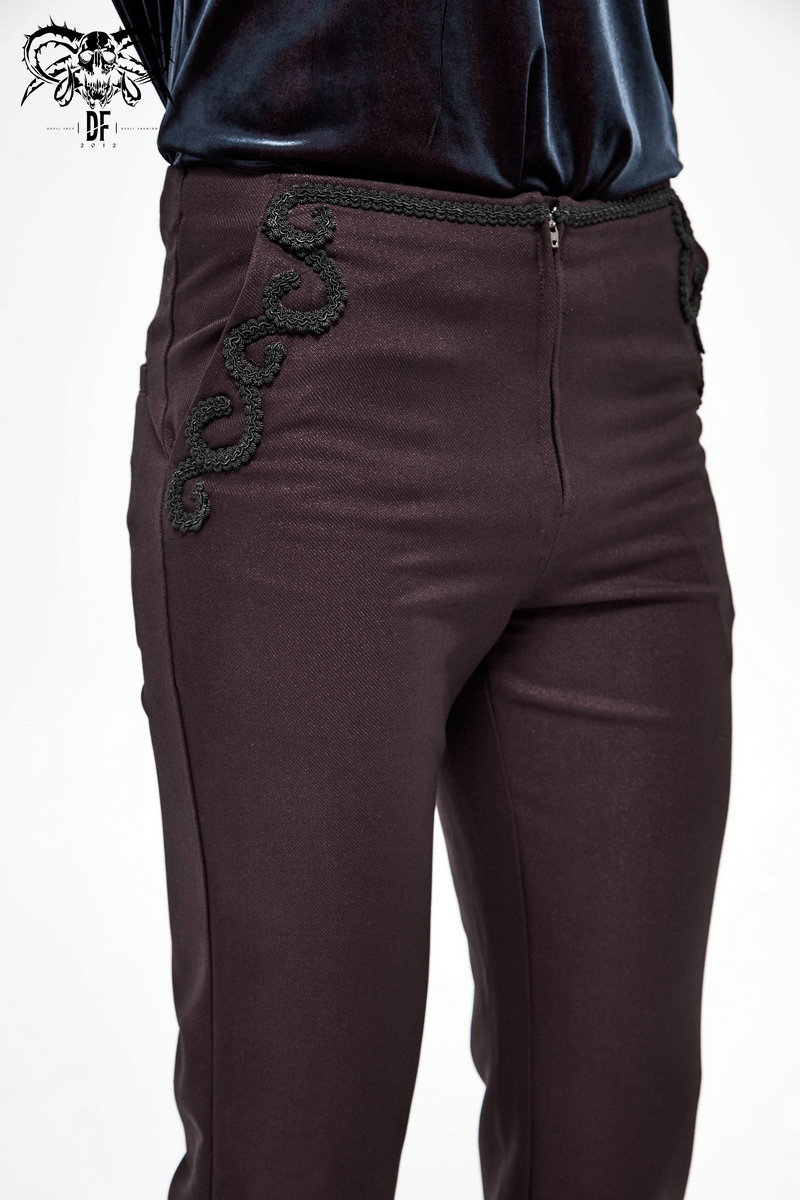Gothic Pants with Lace Pattern on Both Side Pockets / Front Zip Pants with Buckle Belt on Back - HARD'N'HEAVY