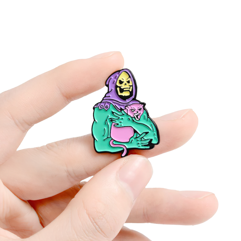 Gothic patch featuring a skull in a hood holding a cat, stylish unisex accessory for trendy outfits.