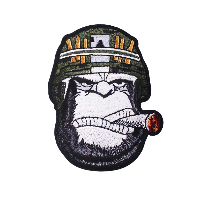 Gothic patch featuring a gorilla with a cigar in a helmet, perfect unisex accessory for stylish clothing.