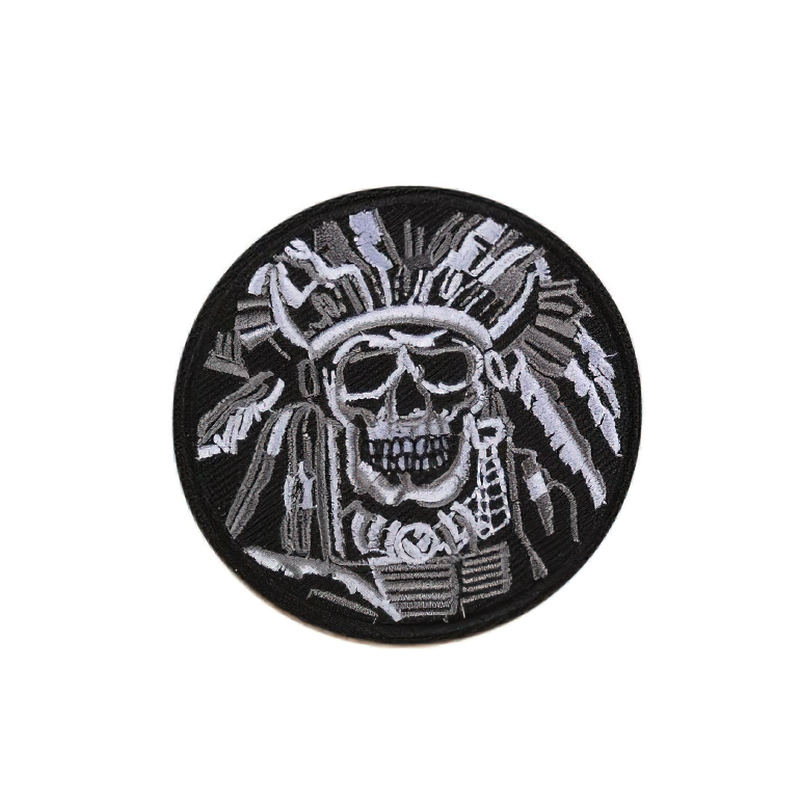 Gothic embroidered patch featuring an Indian skull design, perfect for alternative fashion and stylish accessories.