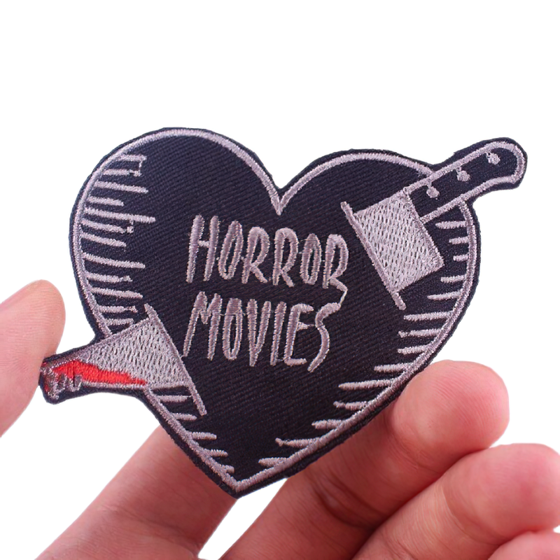 Unisex Gothic patch featuring a pierced heart with knife design, perfect for horror movie fans and stylish accessories.