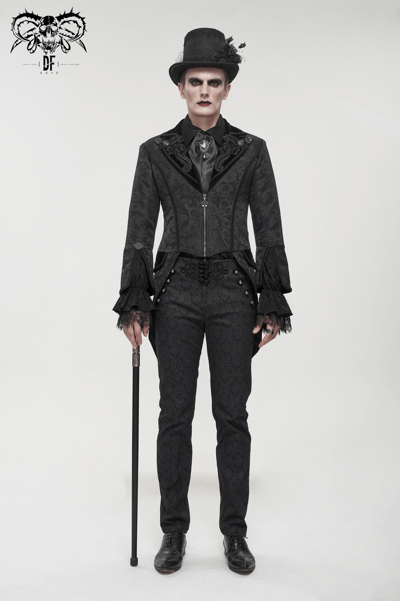 Gothic Pattern Swallowtail Coat / Men's Flared Sleeves Zipper Tailcoat - HARD'N'HEAVY