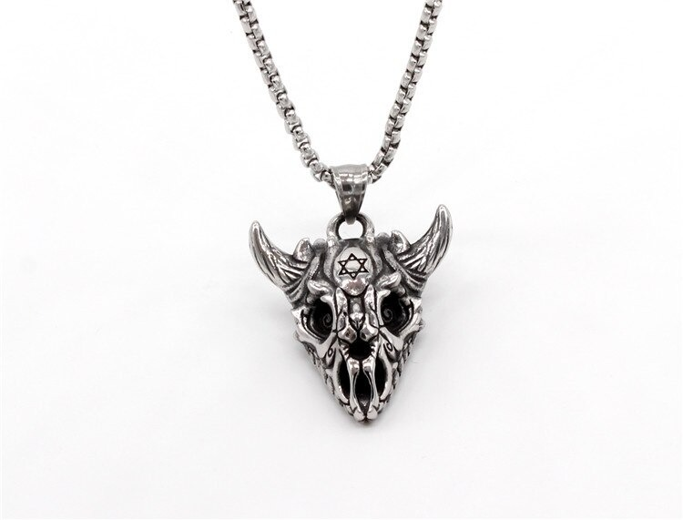 Gothic sheep skull pendant with intricate details and Star of David, perfect for punk stainless steel biker jewelry.