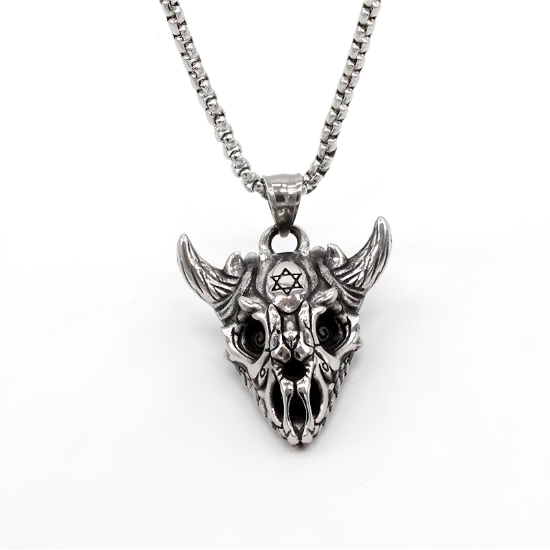 Gothic Pendant in the form Sheep Skull / Tantrism Star of David / Punk Stainless Steel Biker Jewelry - HARD'N'HEAVY