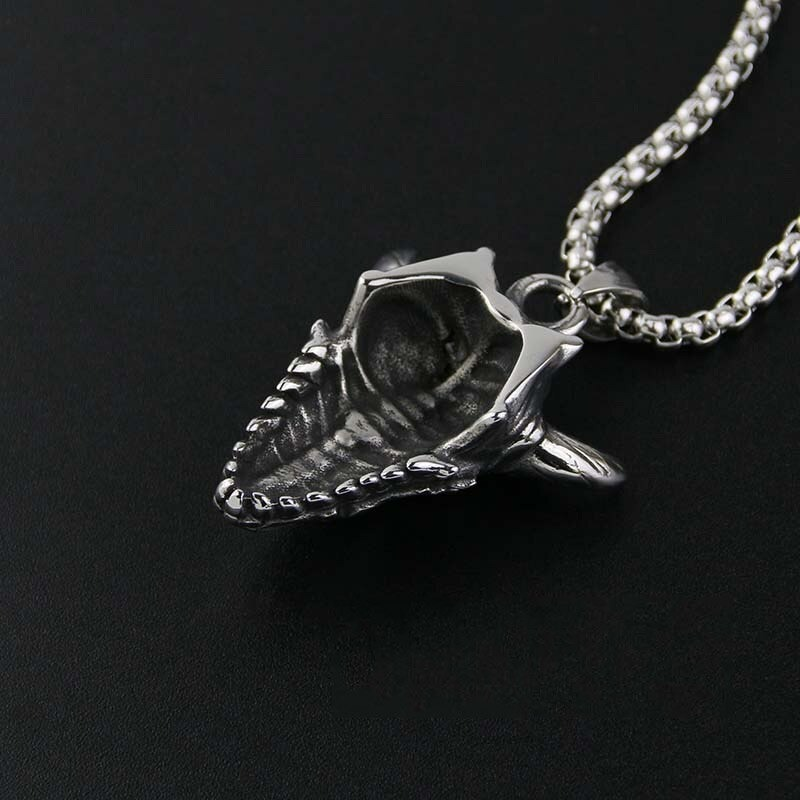 Gothic sheep skull pendant in silver, detailed design on a stylish chain for punk biker jewelry.