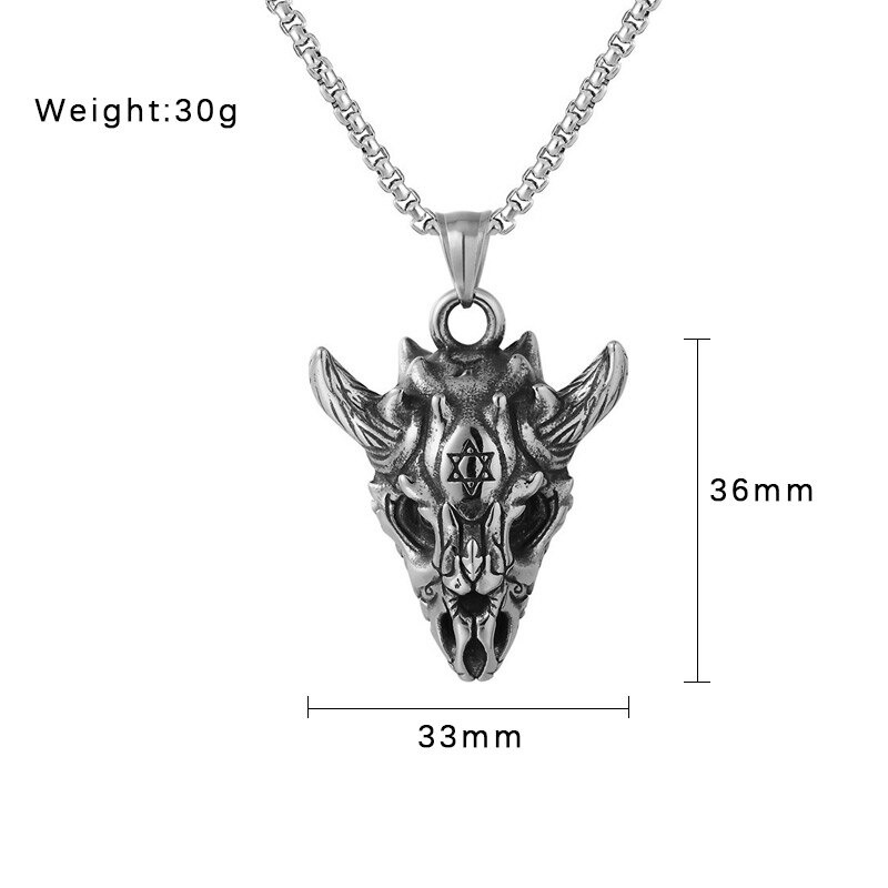 Gothic sheep skull pendant with Star of David design, stainless steel biker jewelry, 36mm x 33mm, stylish and edgy accessory.