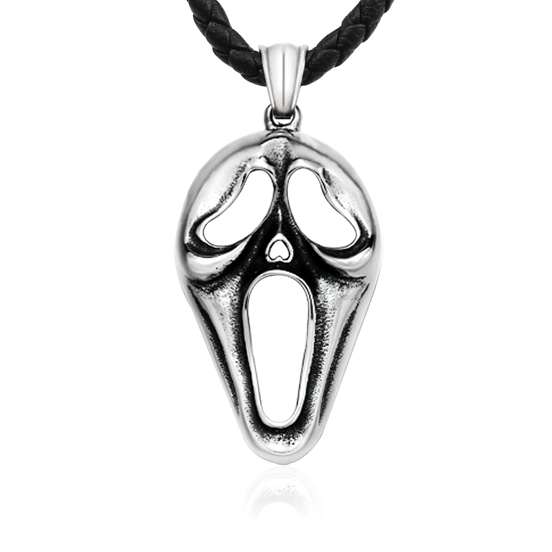 Gothic stainless steel pendant featuring a screaming face, perfect unisex rock-style necklace accessory.