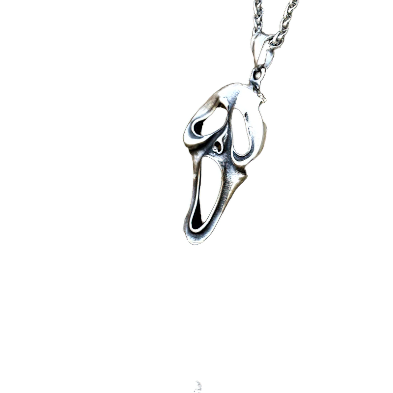 Gothic screaming face pendant necklace in stainless steel, perfect unisex rock style jewelry accessory.