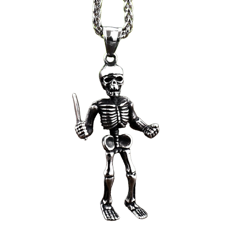 Gothic stainless steel skeleton pendant necklace for unisex fashion enthusiasts.