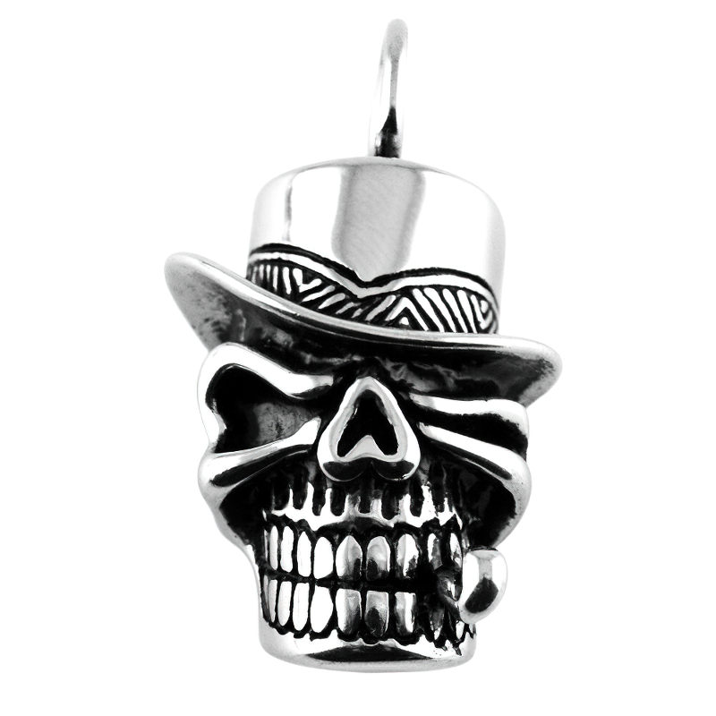 Unisex stainless steel skull pendant with a hat, perfect for gothic fashion jewelry enthusiasts.