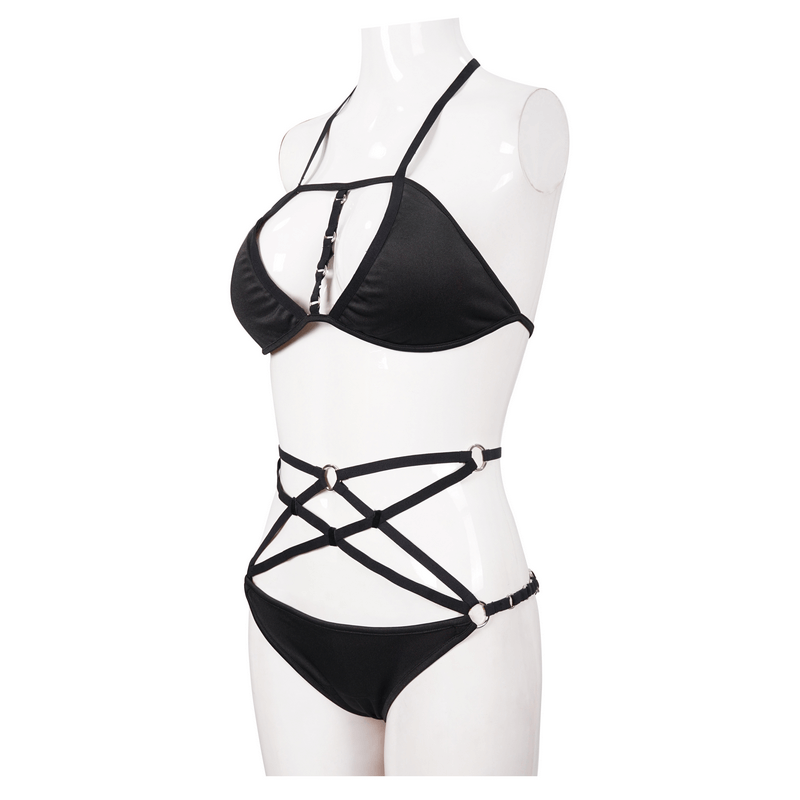 Gothic Pentagram Design Black Bikini Set / Women's Swimsuit with Adjustable Straps - HARD'N'HEAVY