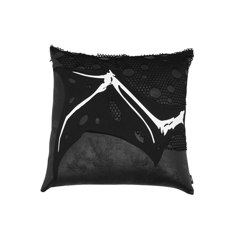 Gothic Pillow with Wing Bone Print / Comfortable Filled Cushion with Mesh Detail - HARD'N'HEAVY
