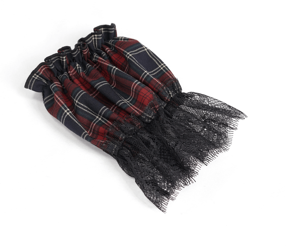 Gothic plaid dress bottom with ruffled lace hemline, perfect for adding style and elegance to your wardrobe.