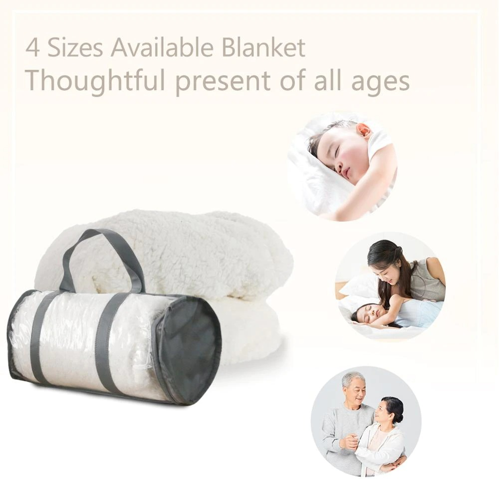 Cozy plush blanket in 4 sizes, perfect gift for all ages, ideal for snuggling or sleep.
