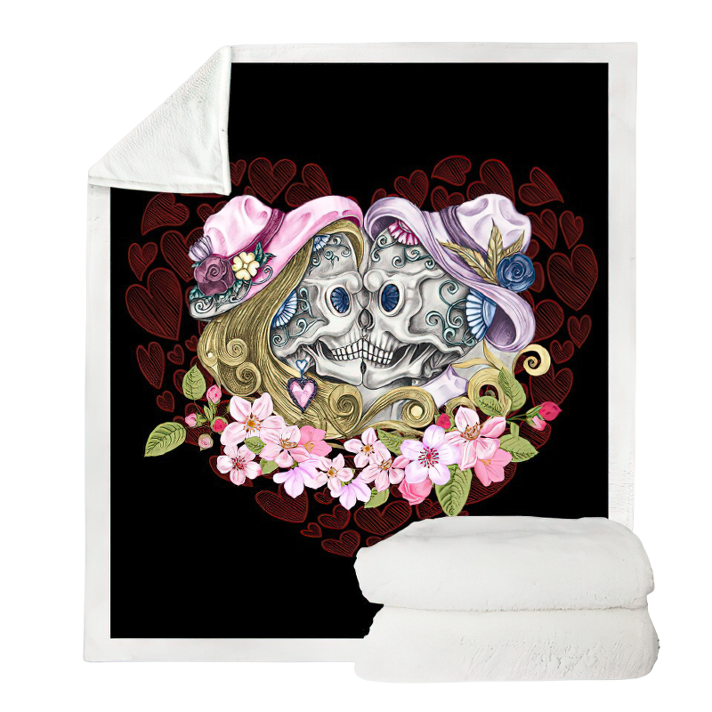 Gothic plush blanket with 3D printed skeletons, perfect for cozy home decor on cold evenings.