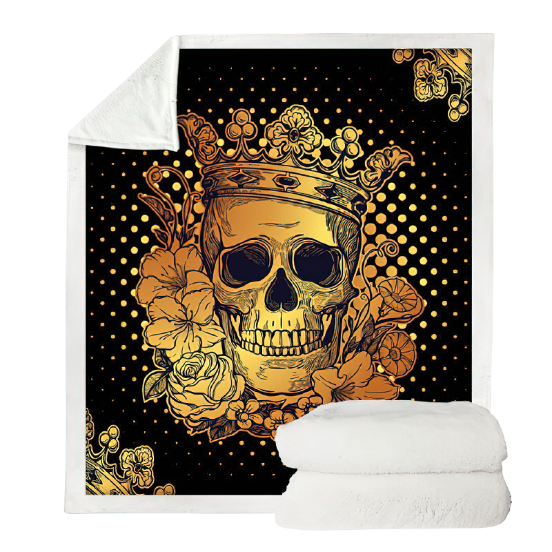 Gothic Plush Blanket With Print Skull One Piece Flowers / Alternative Soft Blankets with Sherpa #2 - HARD'N'HEAVY
