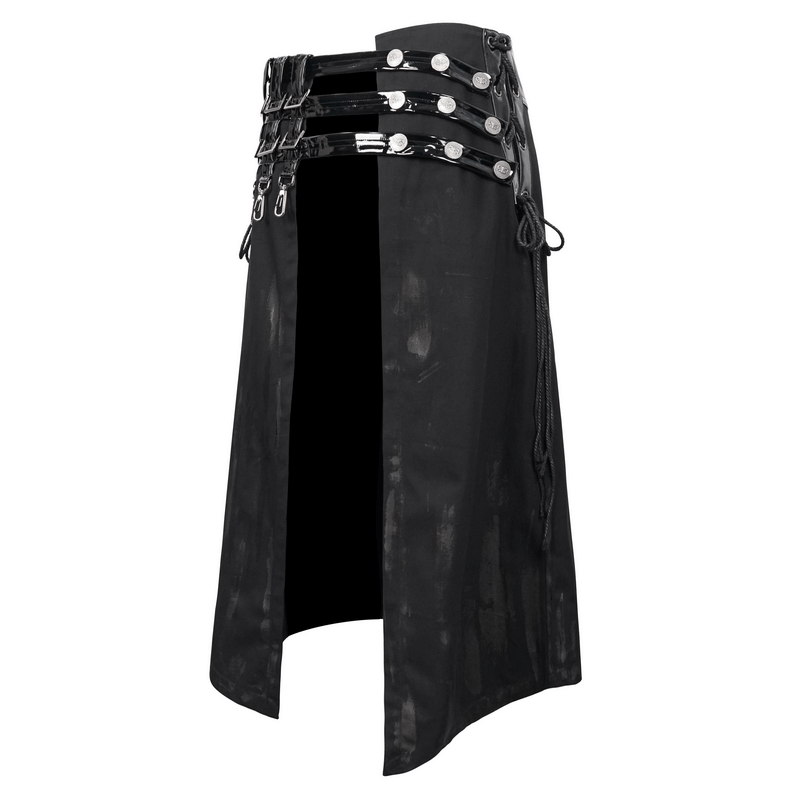 Gothic PU Leather Belt Half Skirt For Men / Punk Rock Male Kilt with Rivet and Clasp Accents