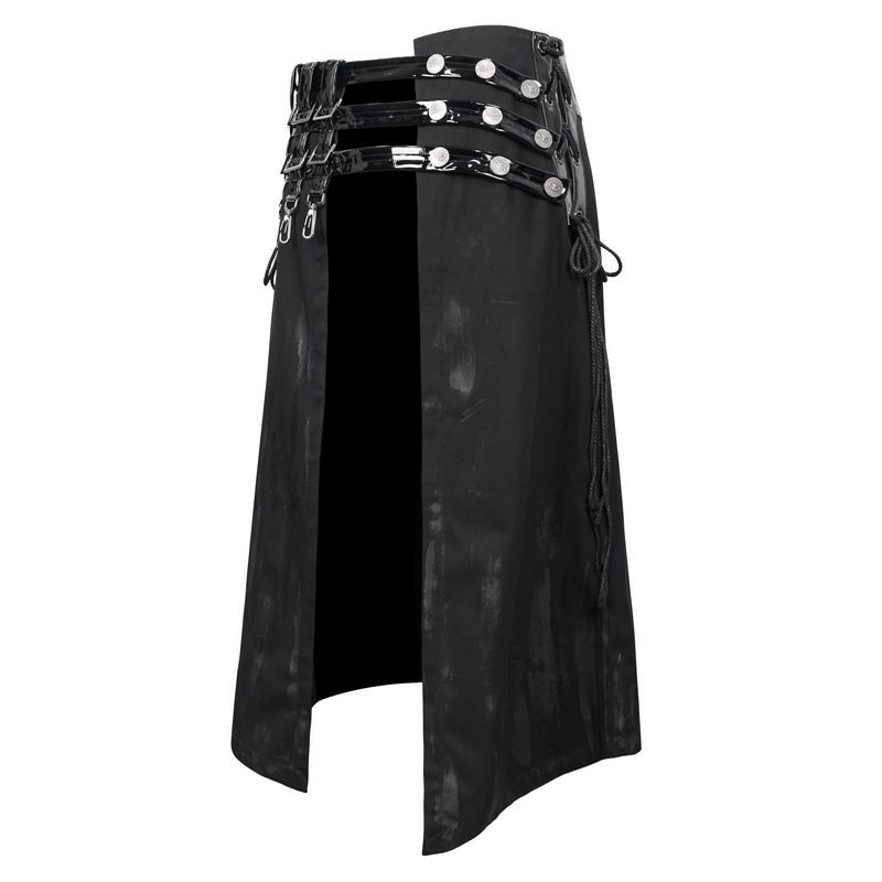 Men's Gothic PU leather kilt featuring rivets and clasp accents for a punk rock style.