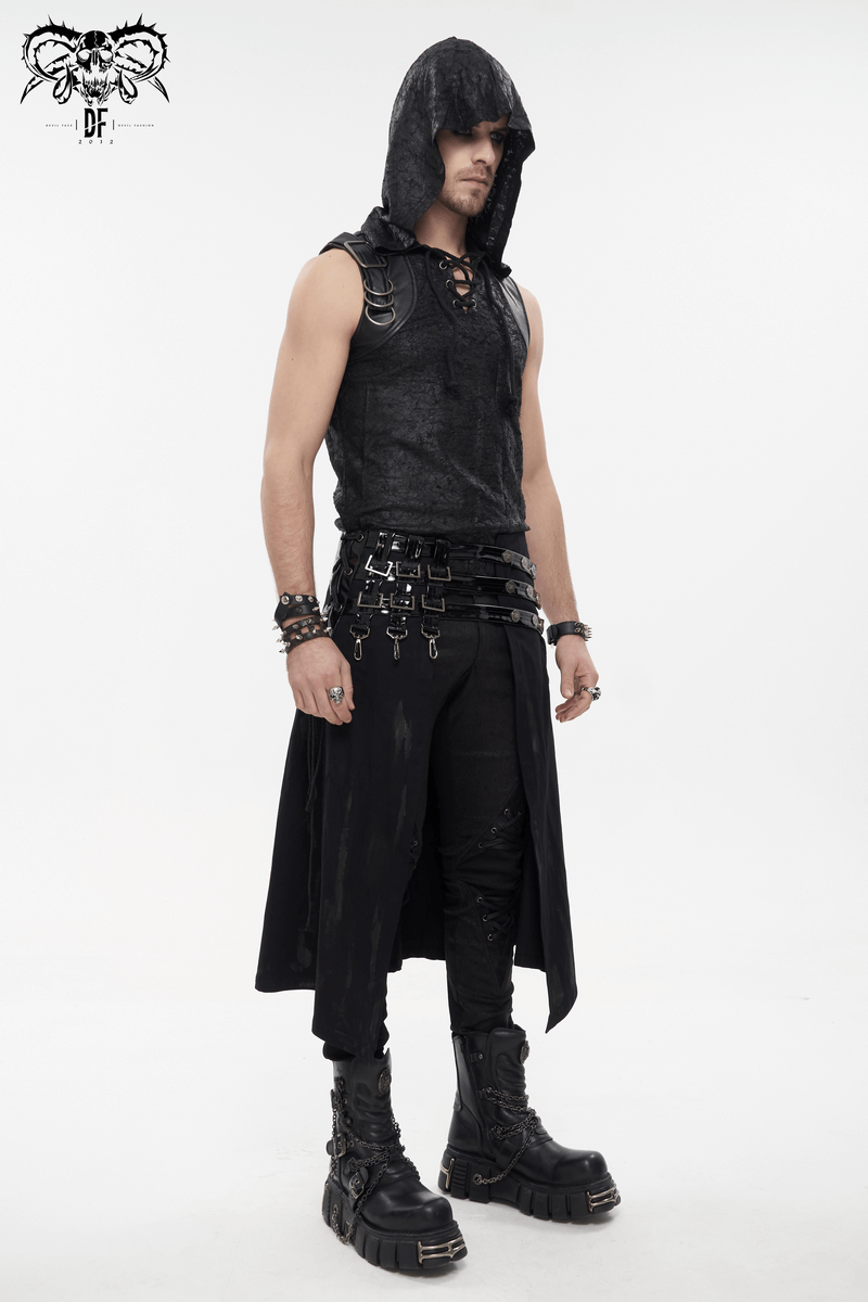 Gothic PU Leather Belt Half Skirt For Men / Punk Rock Male Kilt with Rivet and Clasp Accents