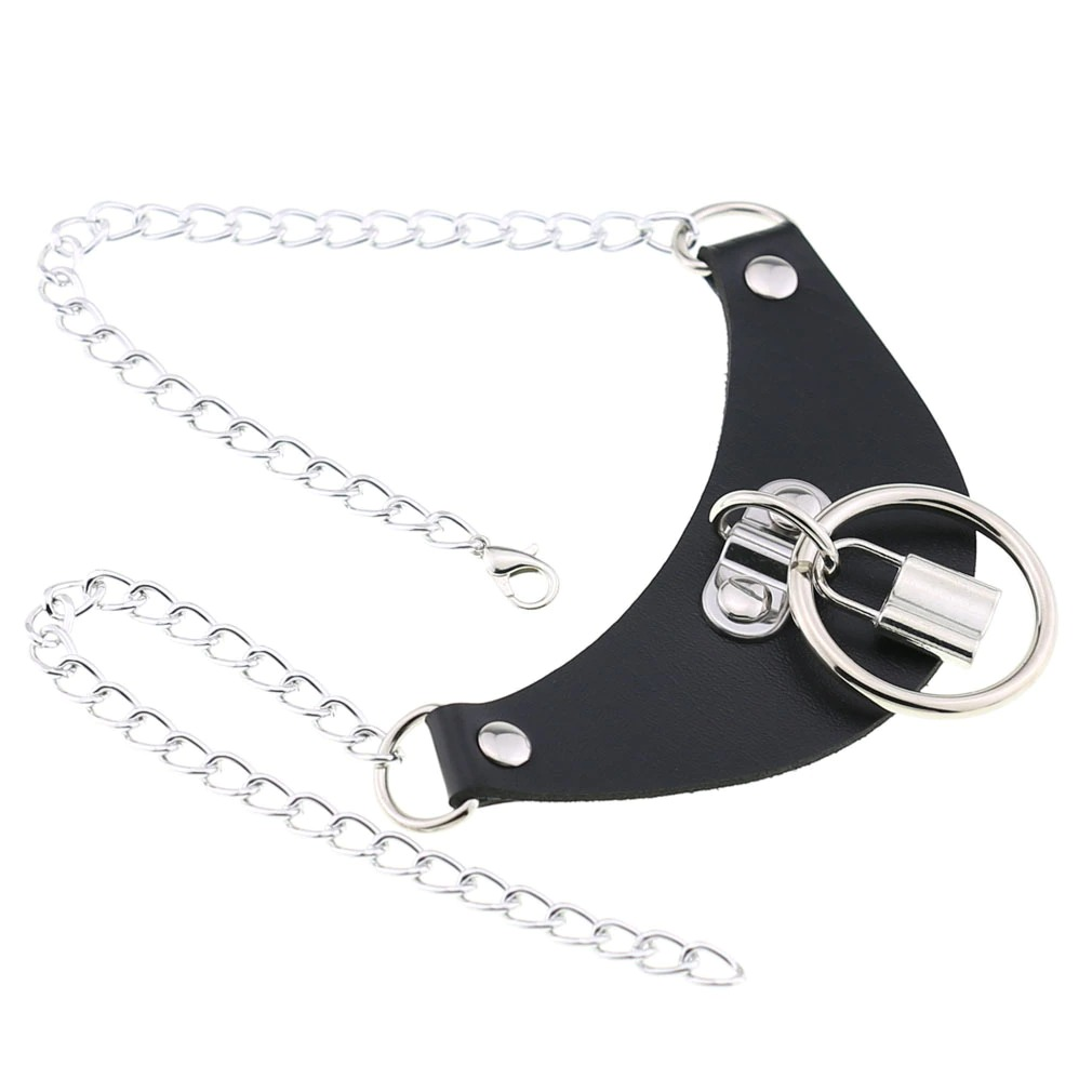 Gothic PU leather choker collar for women with silver chain and lock pendant, trendy gothic accessory.