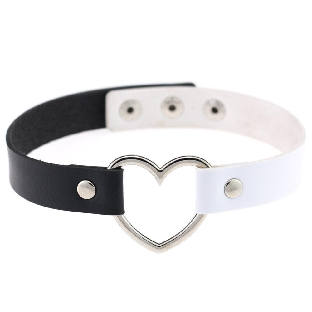 Gothic PU Leather Choker Necklace for Women / Vintage Collar with Heart in Two Color - HARD'N'HEAVY