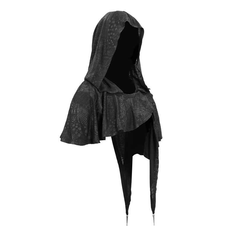 Gothic Punk Asymmetrical Hooded Cape / Women's Black Short Cape With Lace-up - HARD'N'HEAVY